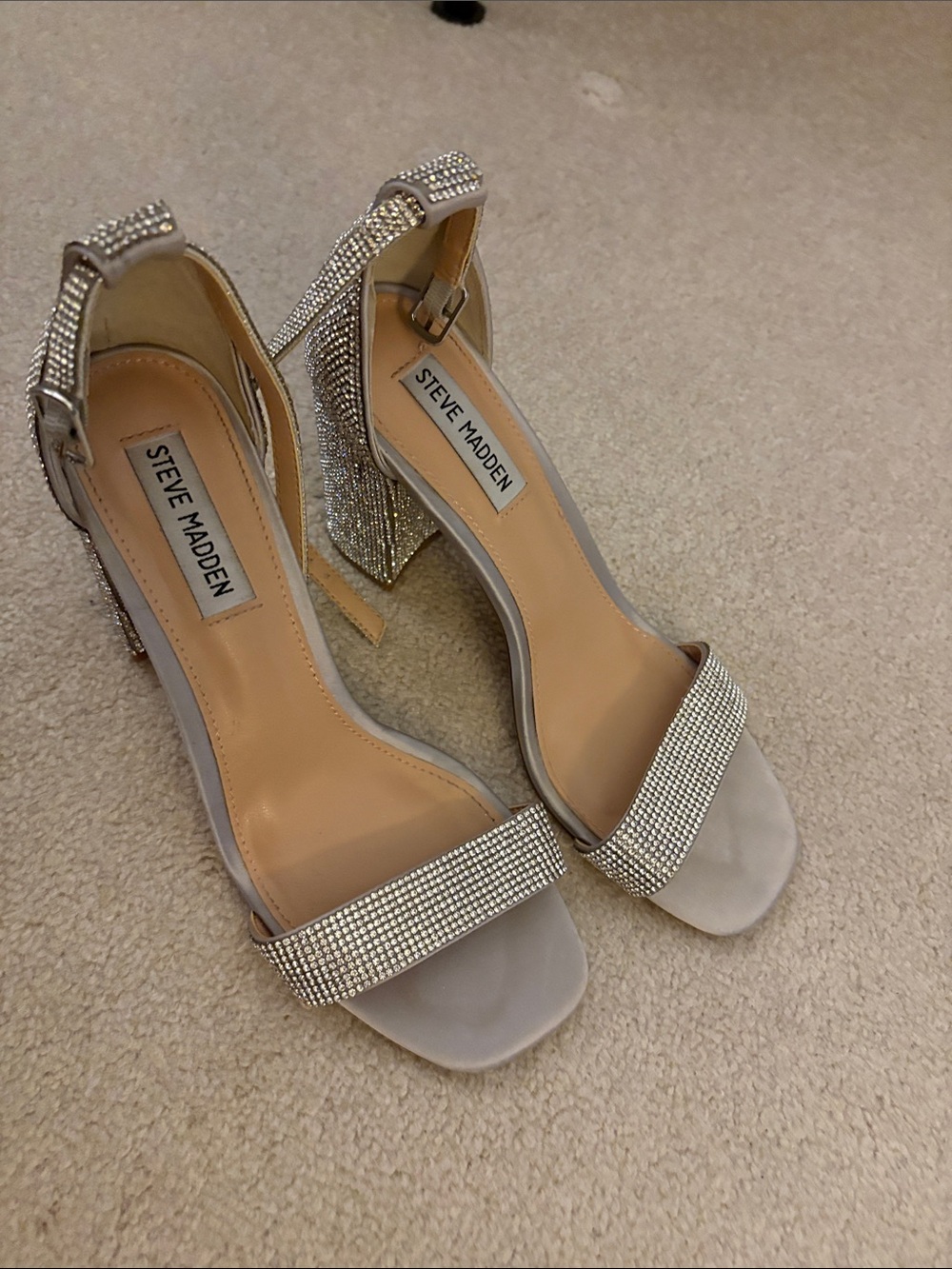 Steve Madden Silver Rhinestone Block Heel Sandals